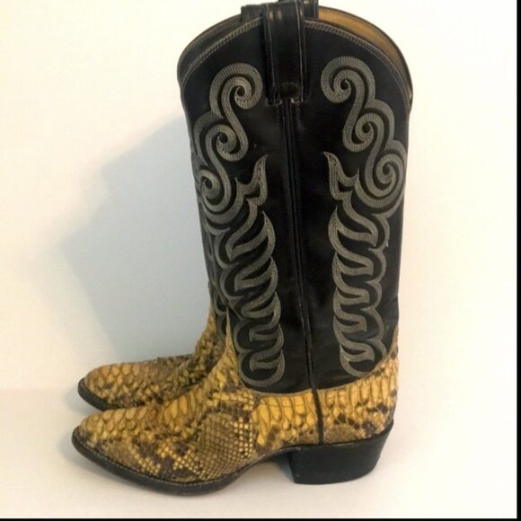 Tony Lama Boots Womens Size 6 Black Tan Snakeskin Western Cowboy Leather 3114 - Picture 2 of 14